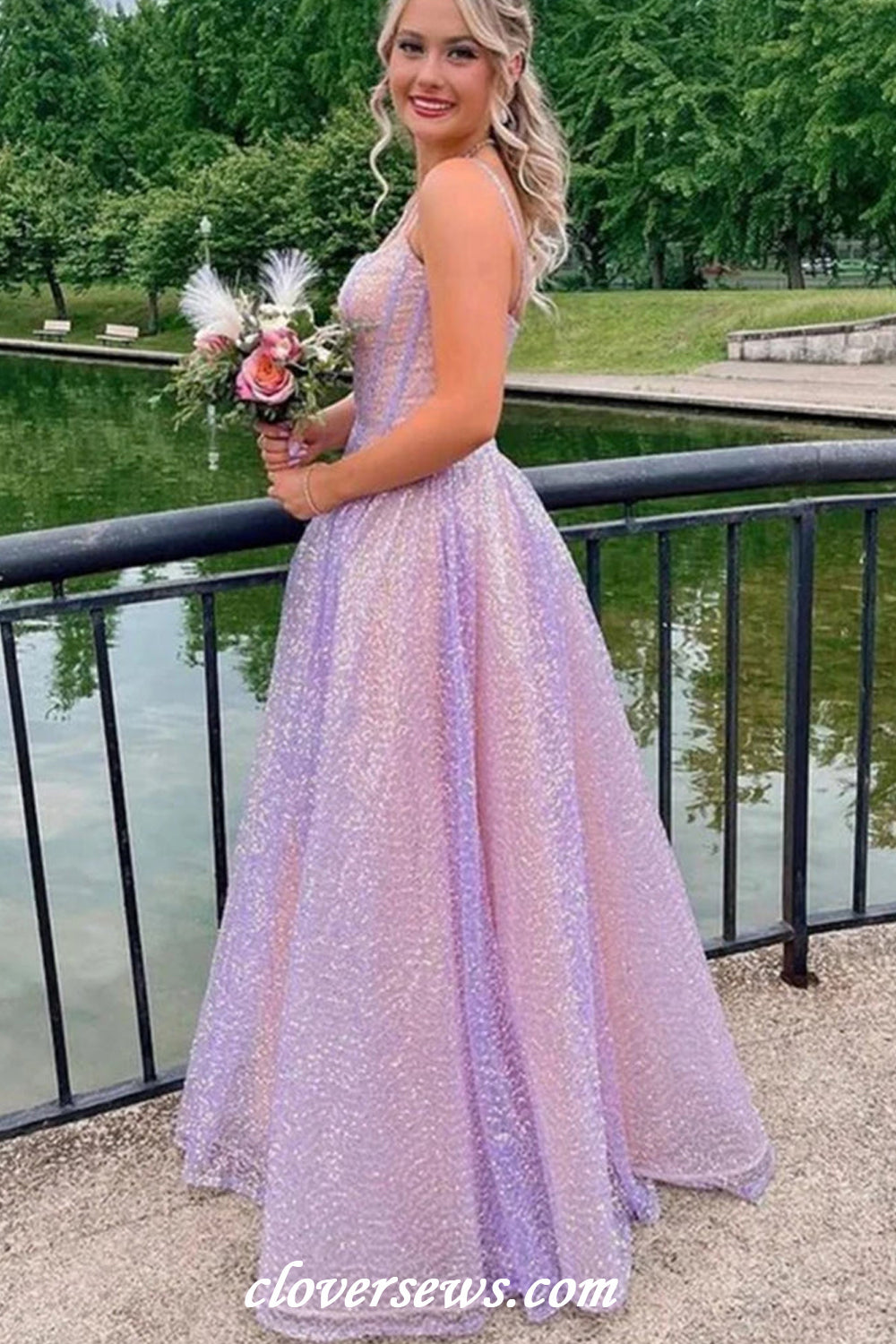 Lilac Sequin Pink Lining Spaghetti Strap A-line Shiny Prom Dresses, CP1152 US10 / Custom Color(leaving a note) Lilac Sequin Pink Lining Spaghetti Strap A-line Shiny Prom Dresses, CP1152 US10 / Custom Color(leaving a note)