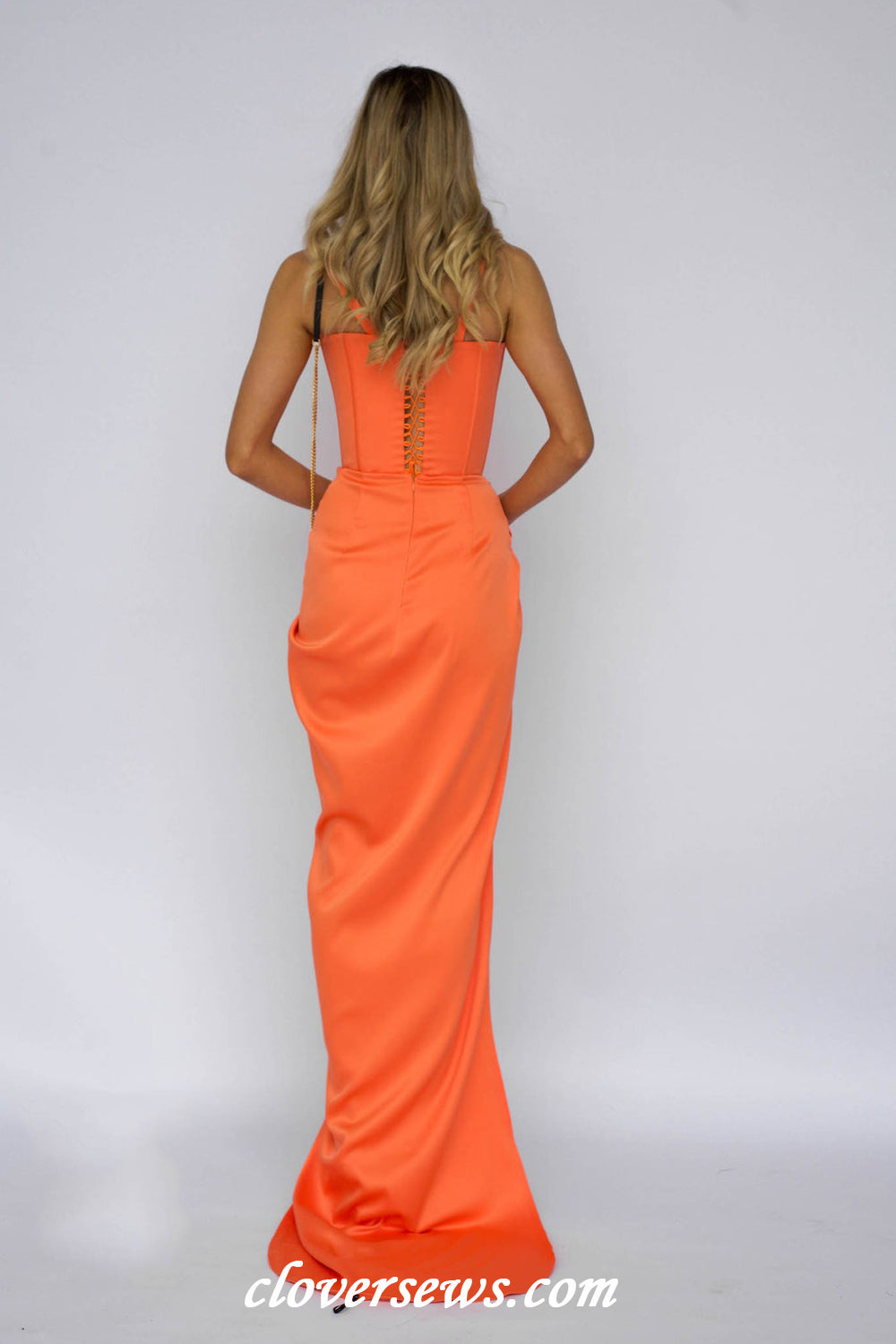 Lilac Silk Satin Sleeveless V-neck Sheath High Slit Formal Dresses, CP1162 Lilac Silk Satin Sleeveless V-neck Sheath High Slit Formal Dresses, CP1162