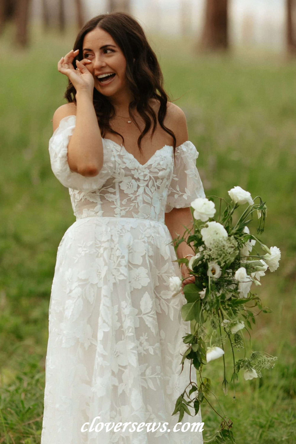 Off White Fully Lace Off The Shoulder Sweetheart A-line Mountain Weddi clover sew Off White Fully Lace Off The Shoulder Sweetheart A-line Mountain Weddi clover sew