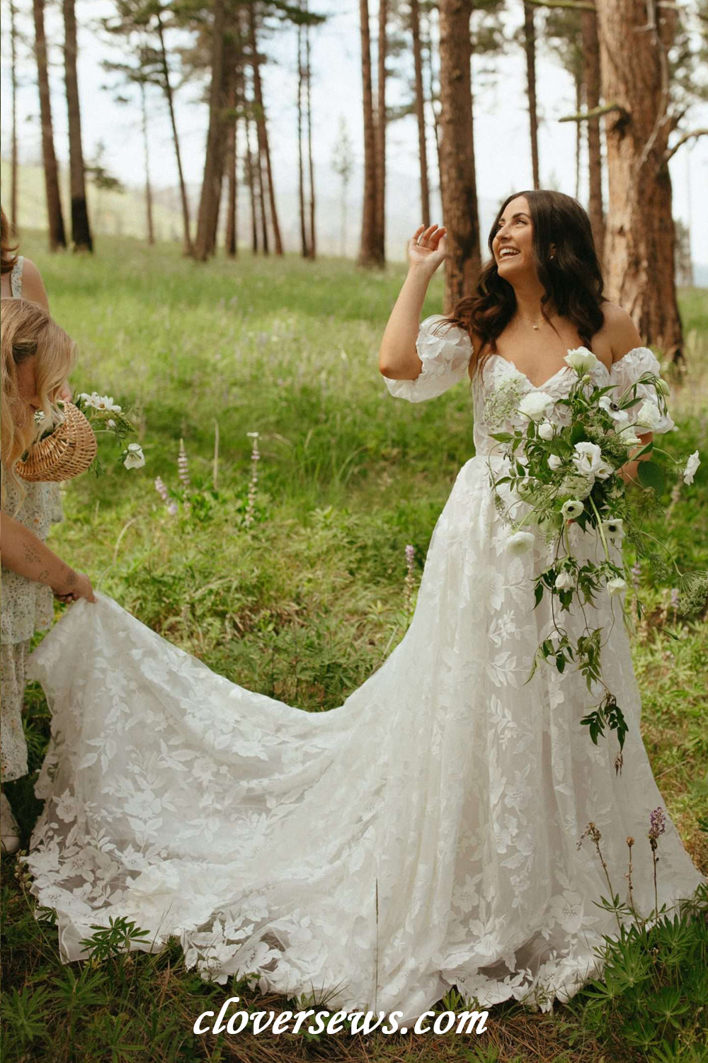 Off White Fully Lace Off The Shoulder Sweetheart A-line Mountain Weddi clover sew Off White Fully Lace Off The Shoulder Sweetheart A-line Mountain Weddi clover sew