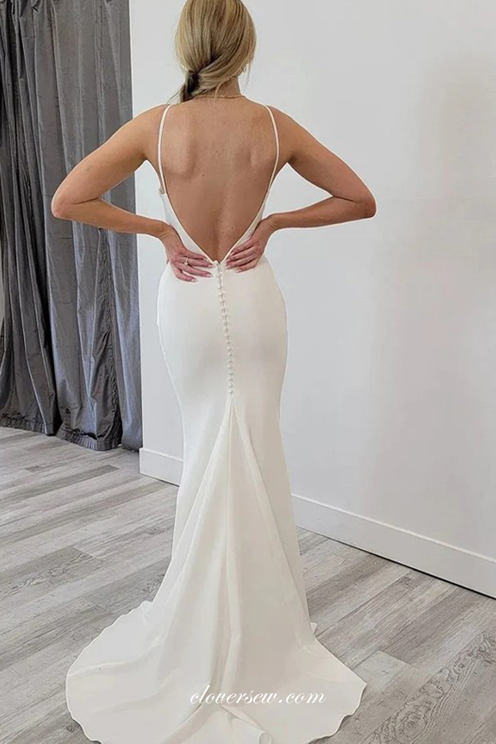 Off White Satin Sleeveless Backless Mermaid Charming Wedding Dresses, clover sew Off White Satin Sleeveless Backless Mermaid Charming Wedding Dresses, clover sew