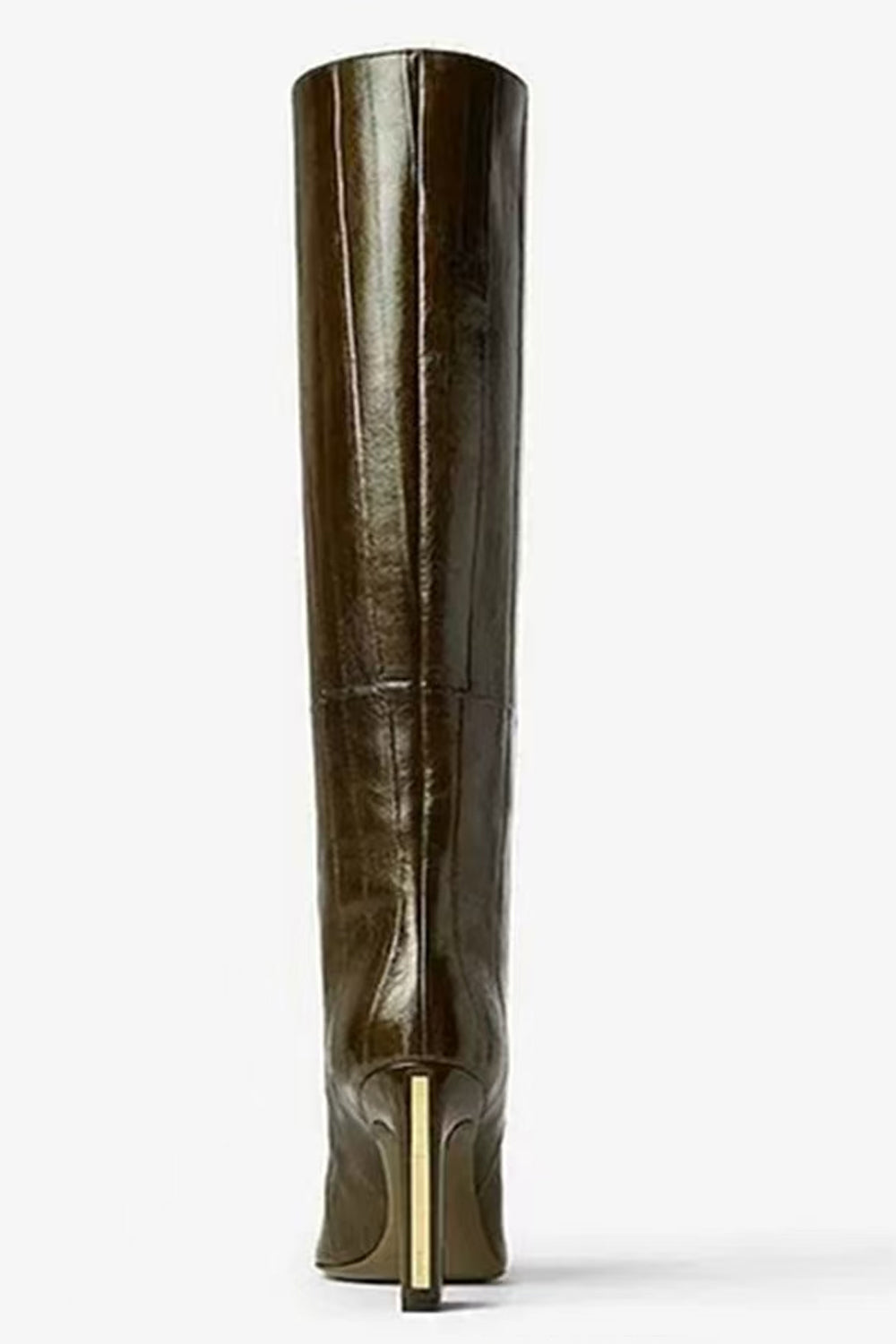 Olive Green Knee-High Fashion Boots with Square Toe Unique Heels