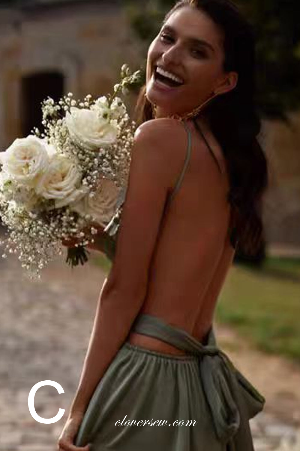 Olive Green Mismatched Fashion Silk Satin Sheath With Slit Long Bridesmaid Dresses, CB0307