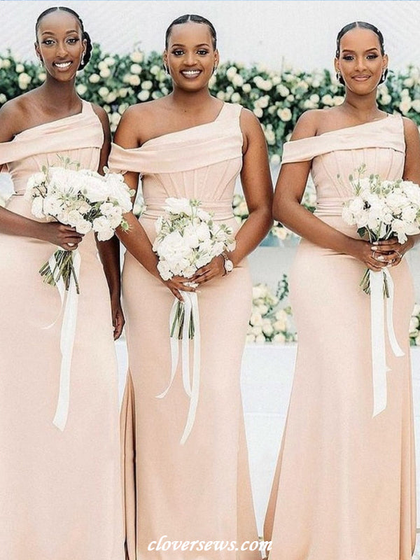 little mermaid bridesmaid dresses One Shoulder Elastic Satin Mermaid Charming Long Bridesmaid Dresses, C –  clover sew