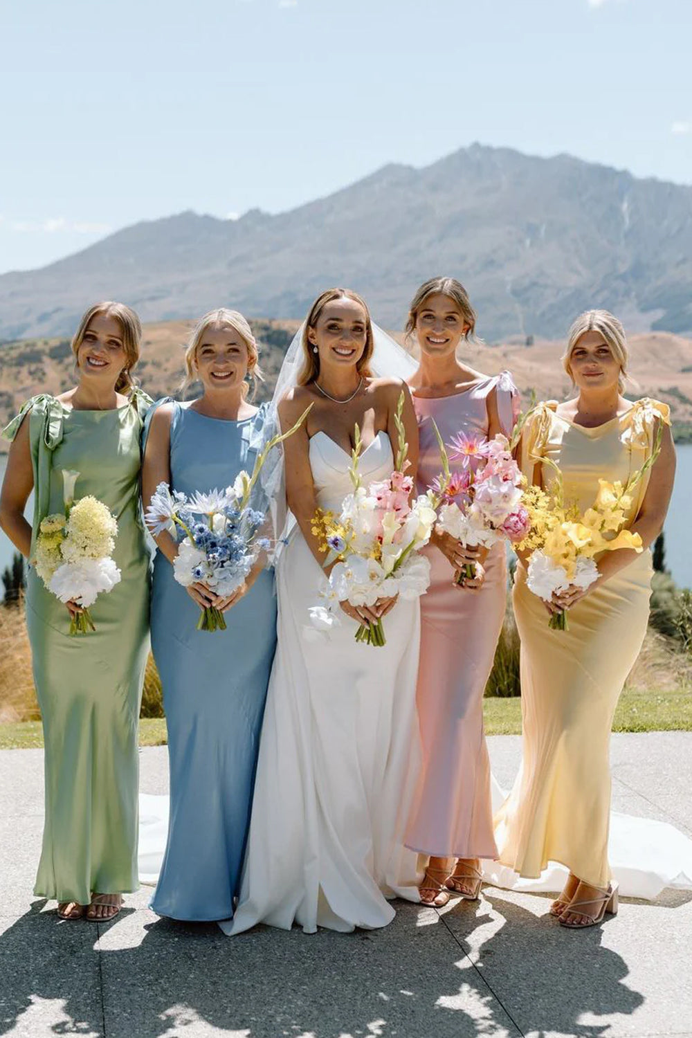 Pastel Color Silk Satin Sleeveless Sheath With Back Slit Ankle Length Bridesmaid Dresses, CB0338