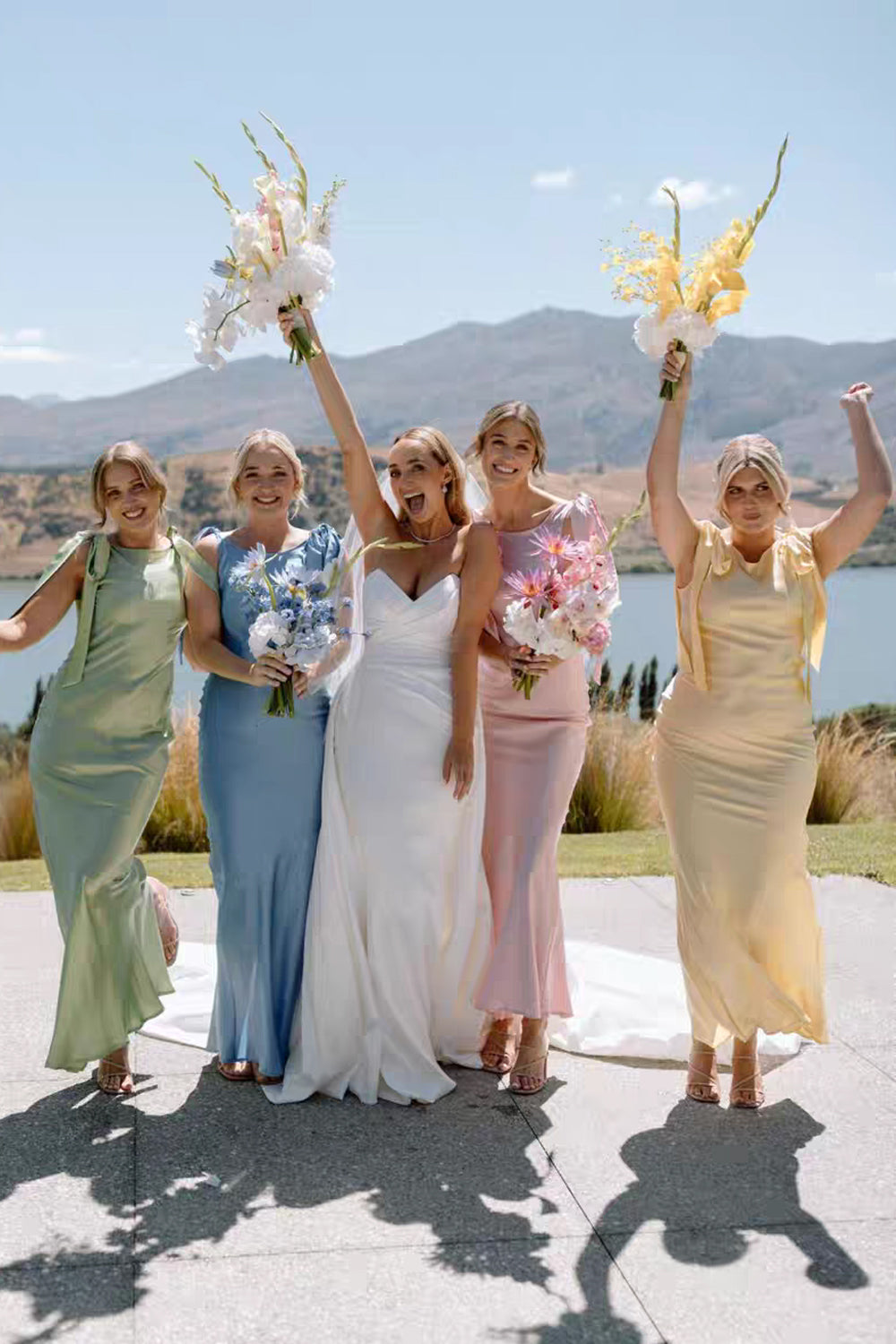 Pastel Color Silk Satin Sleeveless Sheath With Back Slit Ankle Length Bridesmaid Dresses, CB0338