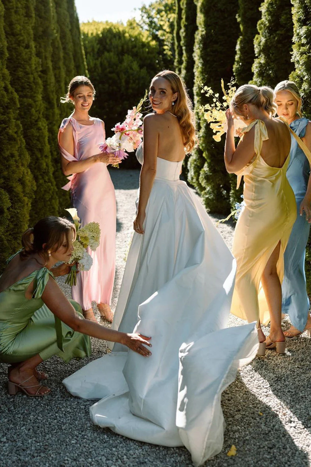 Pastel Color Silk Satin Sleeveless Sheath With Back Slit Ankle Length Bridesmaid Dresses, CB0338
