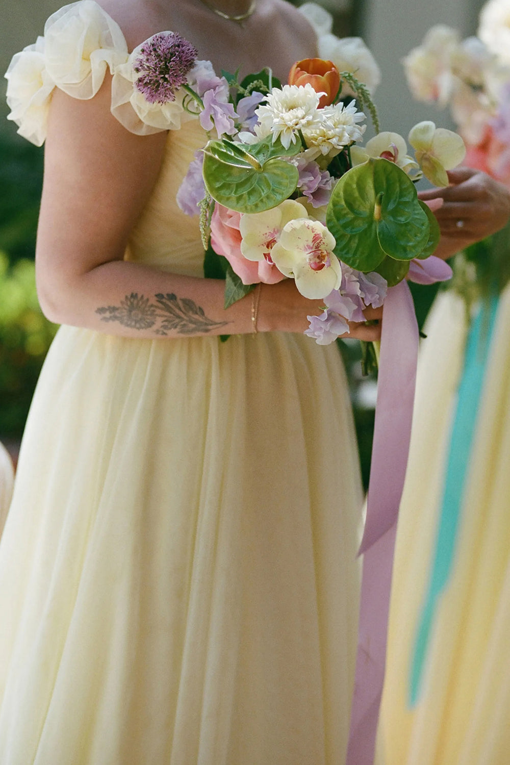 pastel yellow floral bridesmaid dresses Yellow Floral Bridesmaid