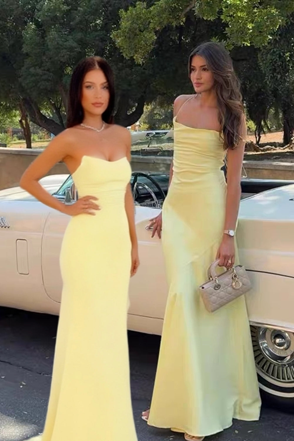 Pastel Yellow Mismatched Mermaid Lace Up Back Long Bridesmaid Dresses, CB0336