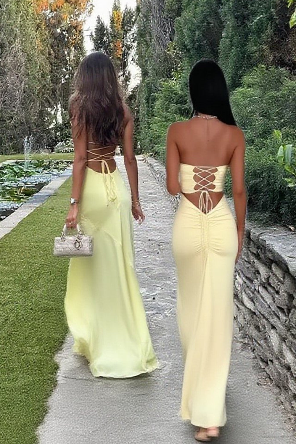 Pastel Yellow Mismatched Mermaid Lace Up Back Long Bridesmaid Dresses, CB0336