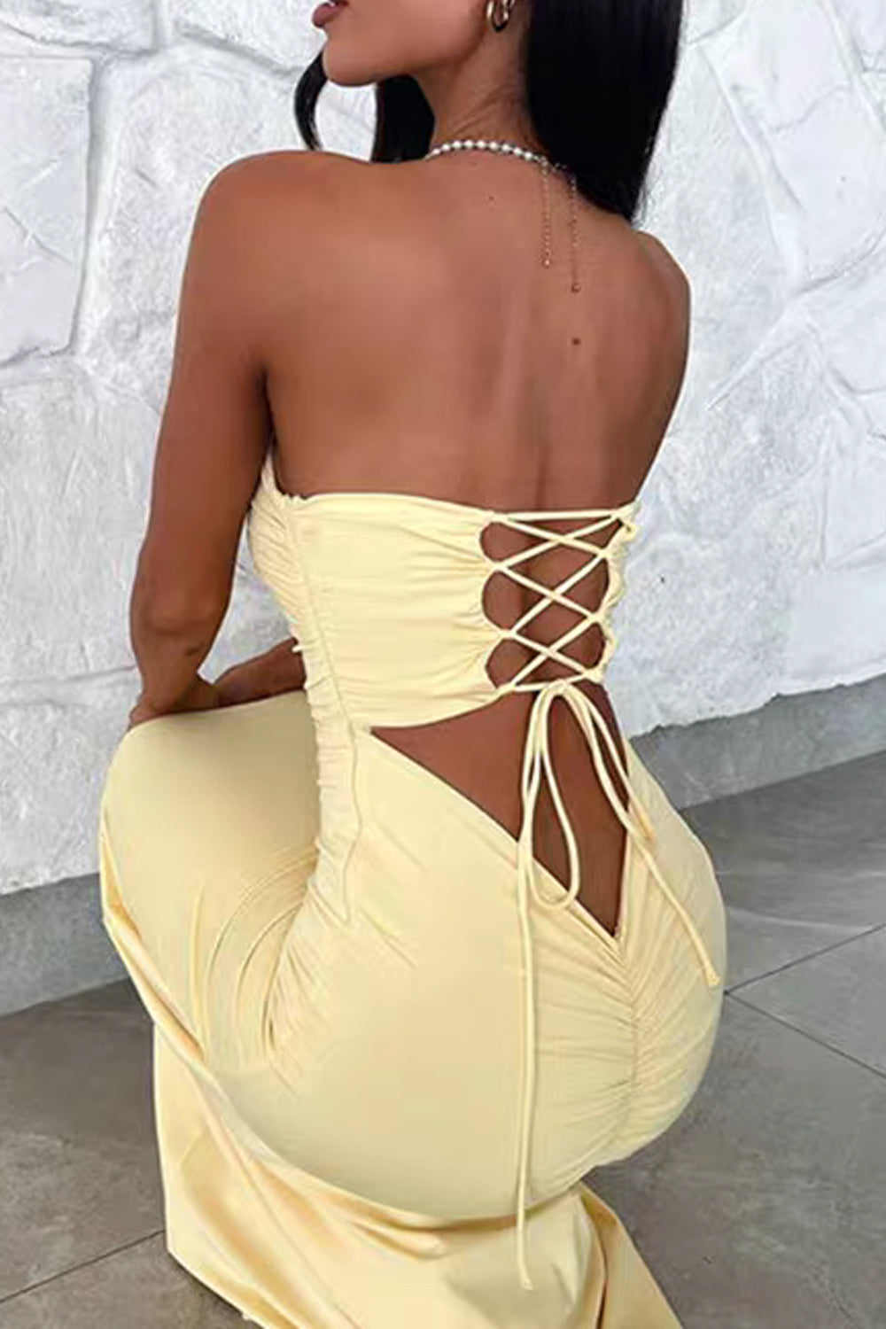 Pastel Yellow Mismatched Mermaid Lace Up Back Long Bridesmaid Dresses, CB0336