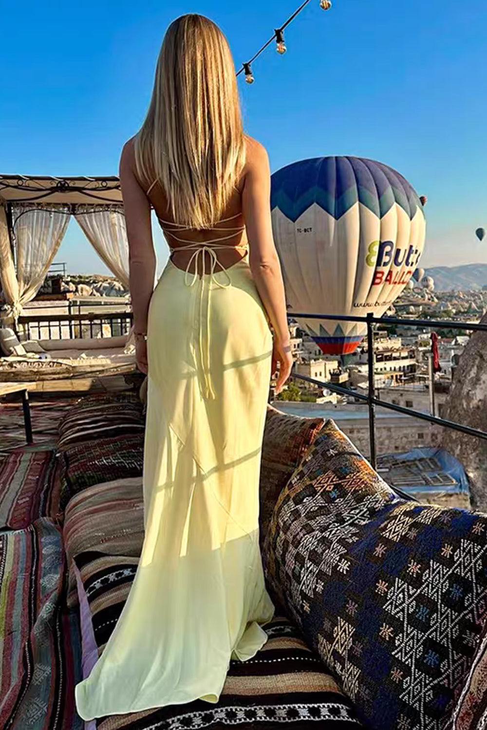 Pastel Yellow Mismatched Mermaid Lace Up Back Long Bridesmaid Dresses, CB0336