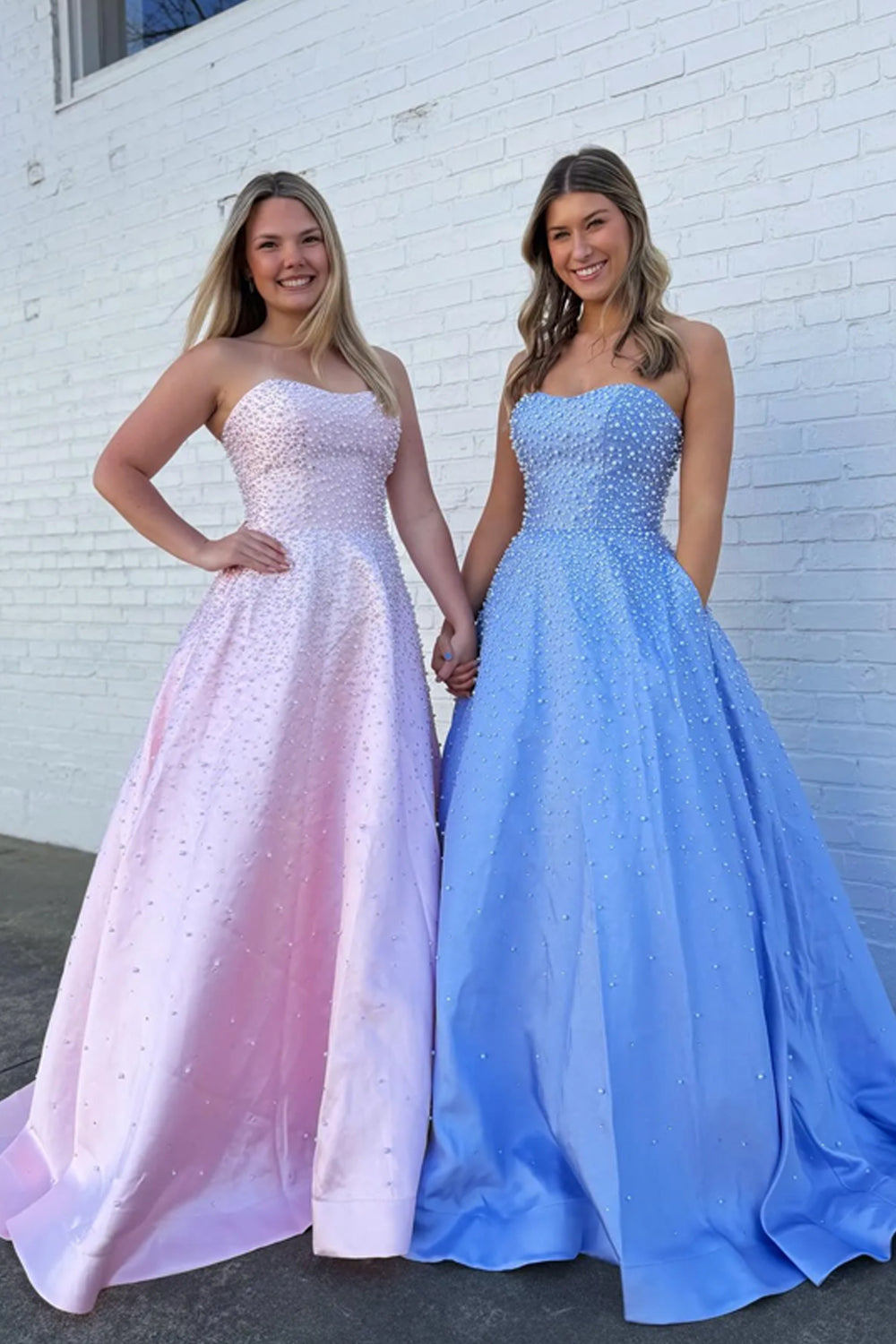 Pearls Beads Satin Sweetheart Strapless Lace-up Back A-line Prom Dresses, CP1209