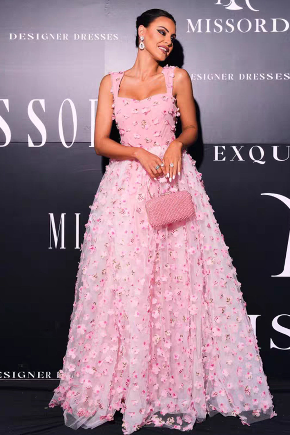 Pink 3D Floral Applique Tulle Romantic Showstopper for Gala,CP1080