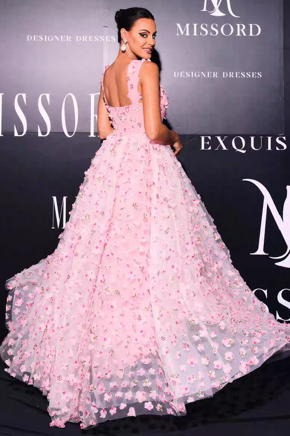 Pink 3D Floral Applique Tulle Romantic Showstopper for Gala,CP1080