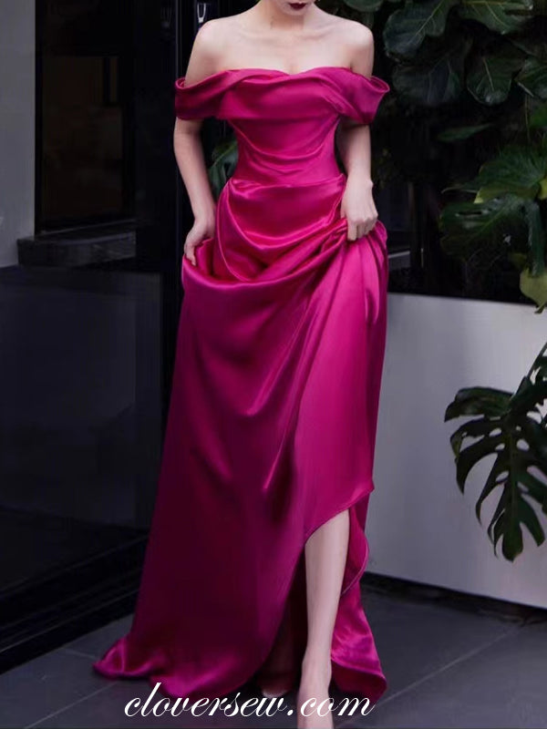Rosy Pink Off The Shoulder Column Simple Fashion Prom Dresses, CP1048