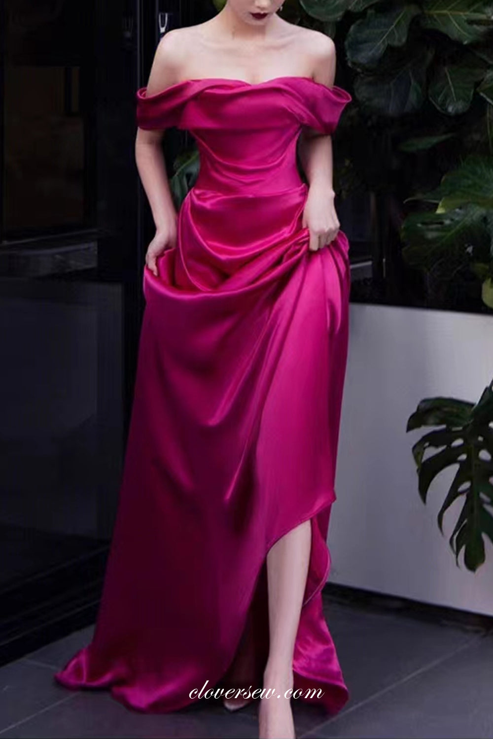 Clover Sew Off The Shoulder Column Prom Dress