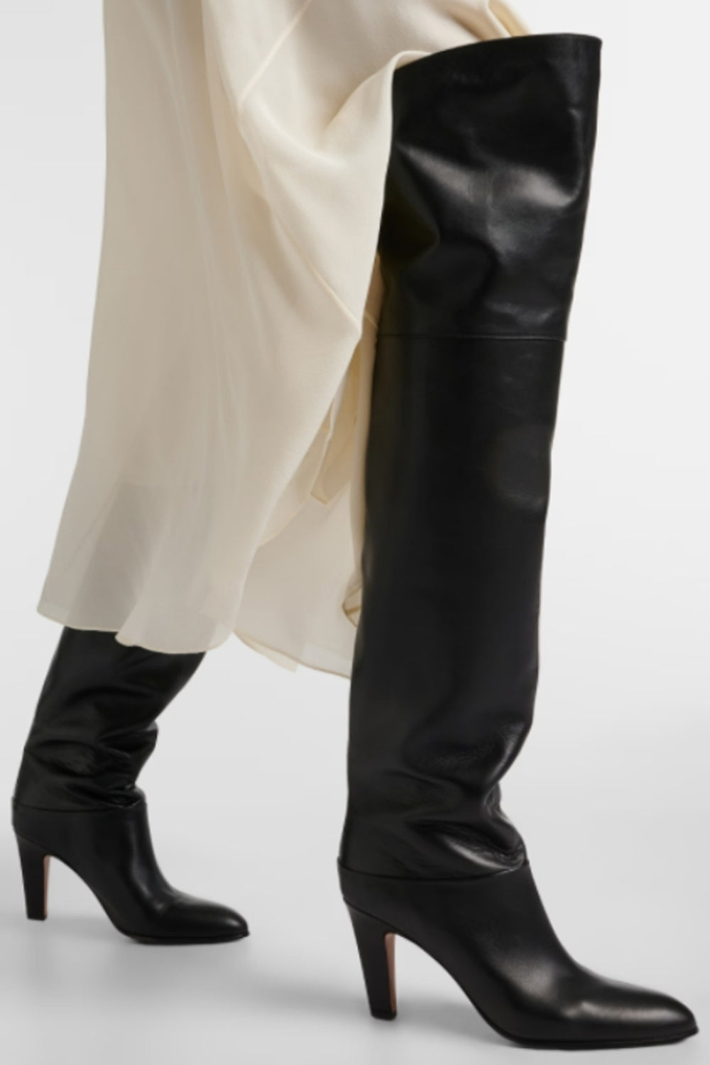 Round-toe Leather Over-the-knee Plus Size 46 Slip-on High-heeled Boots