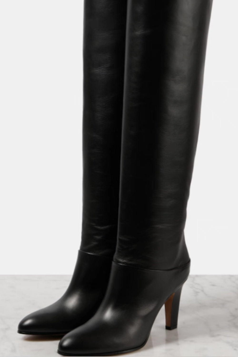 Round-toe Leather Over-the-knee Plus Size 46 Slip-on High-heeled Boots