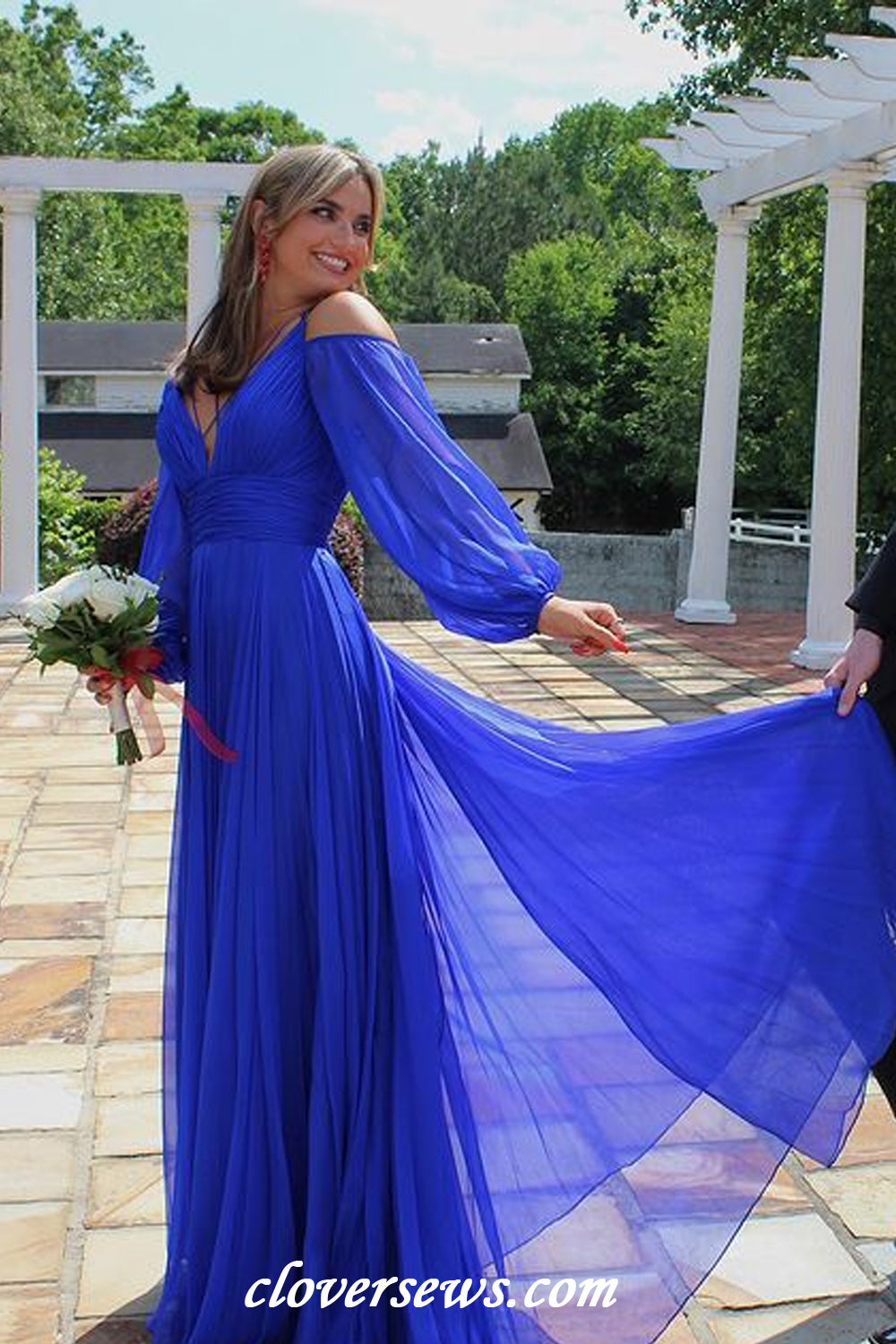 Royal Blue Chiffon Long Puffy Sleeves A-Line Charming Prom Dresses, CP1188 US0 / Custom Color(Leaving A note) Royal Blue Chiffon Long Puffy Sleeves A-Line Charming Prom Dresses, CP1188 US0 / Custom Color(Leaving A note)