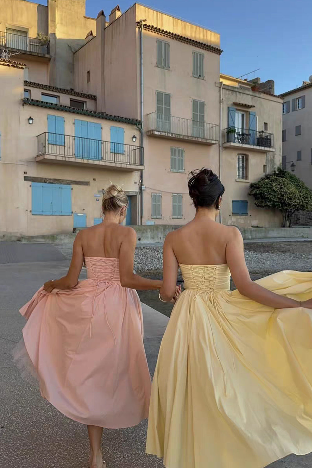 Satin Strapless Corset Top Fluffy A-line Skirt Ankle Length Prom Dresses, CP1102