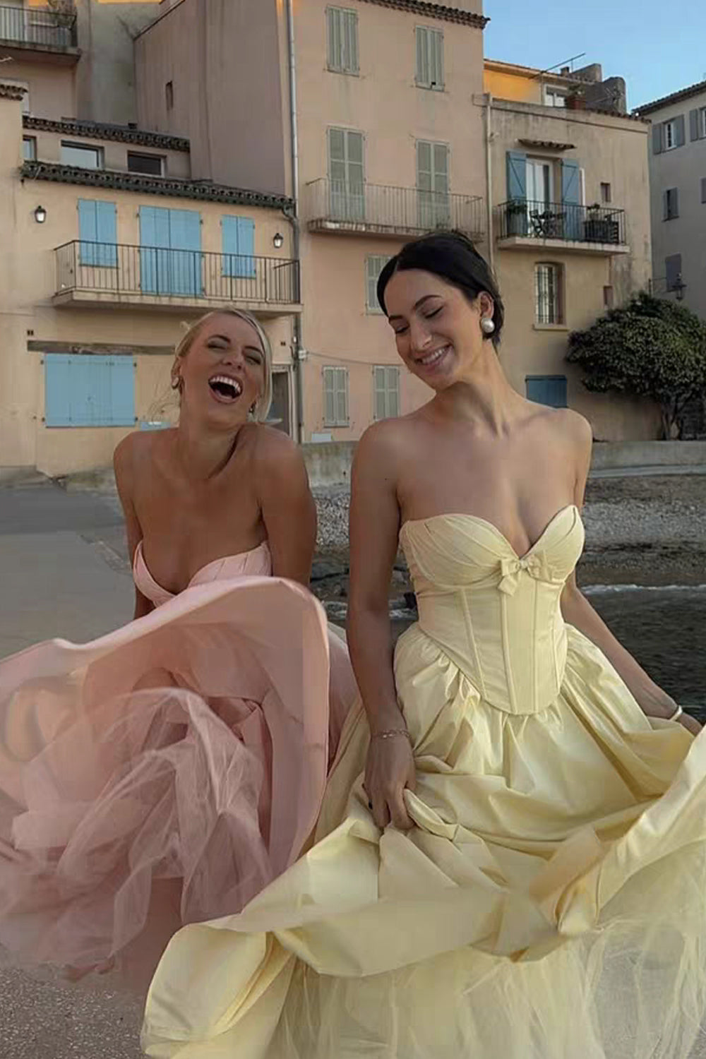 Satin Strapless Corset Top Fluffy A-line Skirt Ankle Length Prom Dresses, CP1102