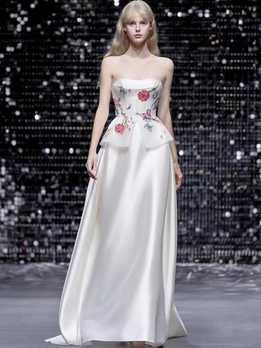 Sequined Embroidery Satin Strapless Fashion Wedding Dresses, CW0430