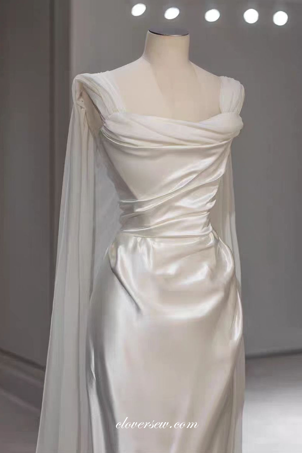 Silk Satin Detachable Straps Pleating Sheath Convertible Simple Wedding Dresses, CW0382