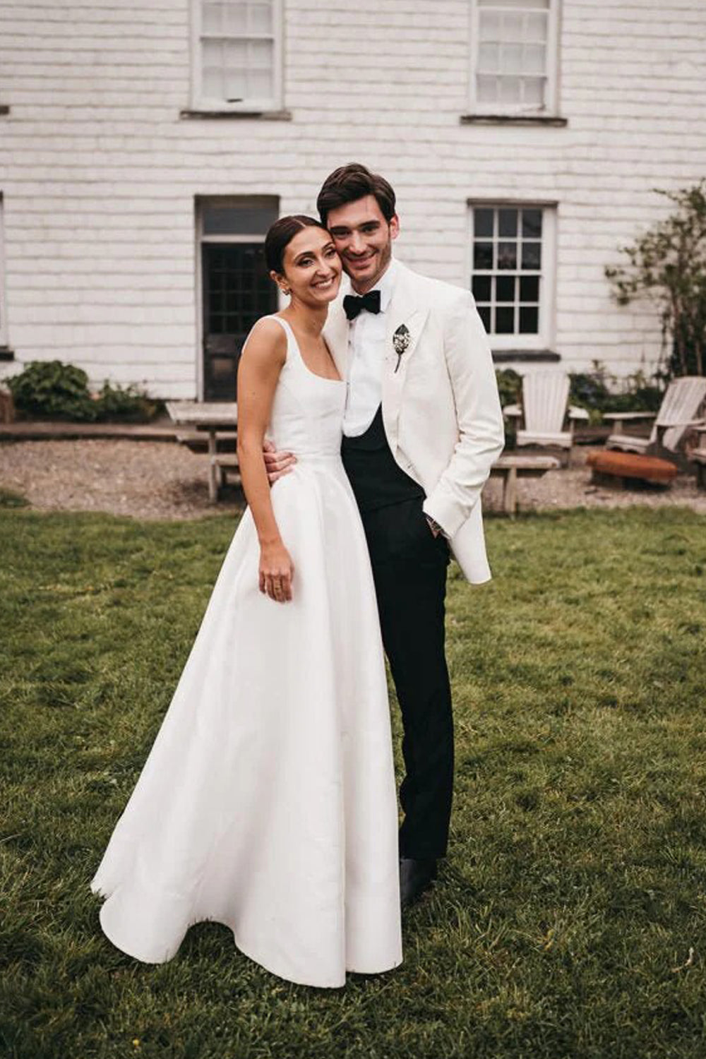 Simple Design Square Neck Ivory Satin A-line Wedding Dresses, CW0424