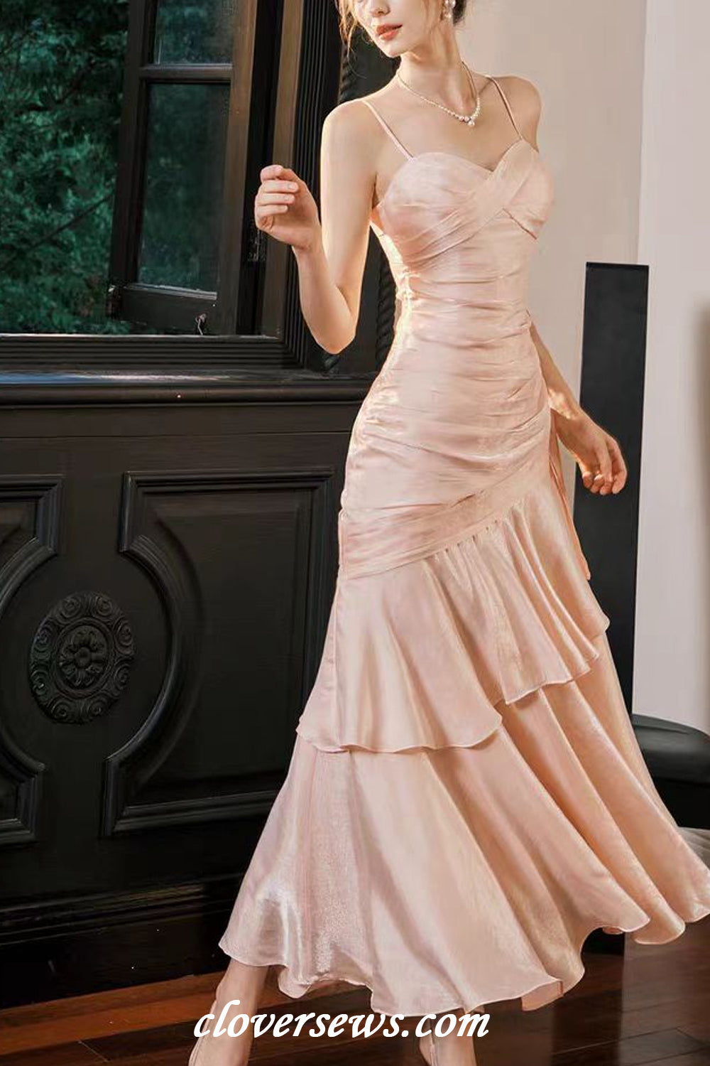 soft pink formal dresses Blush Pink Long Flutter-Sleeve Prom Gown A1176 Blush / 2