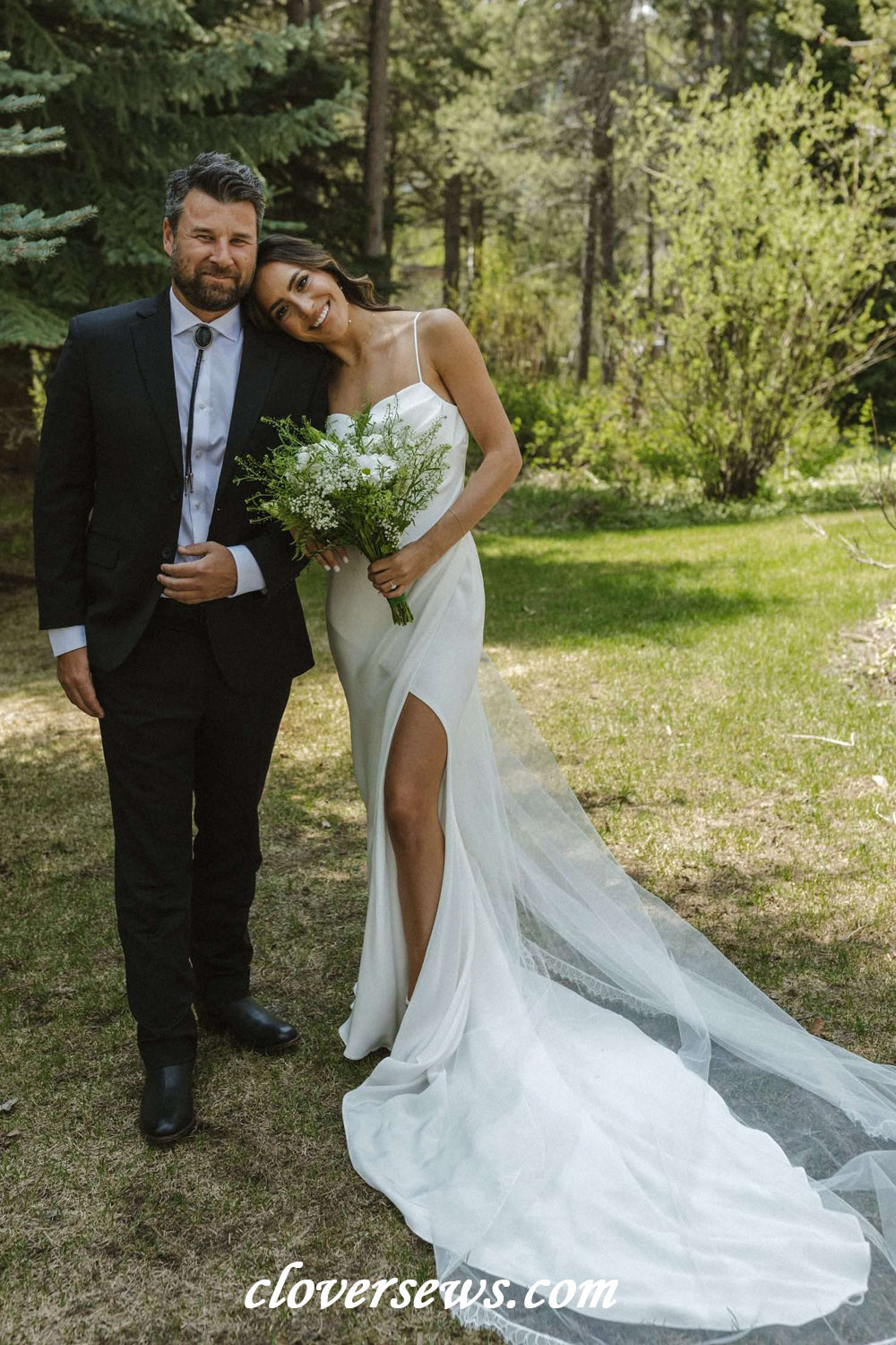 satin chiffon wedding dress Off White Chiffon Satin Short Sleeves Mermaid Wedding Dresses,CW0181 US2 / As Pic