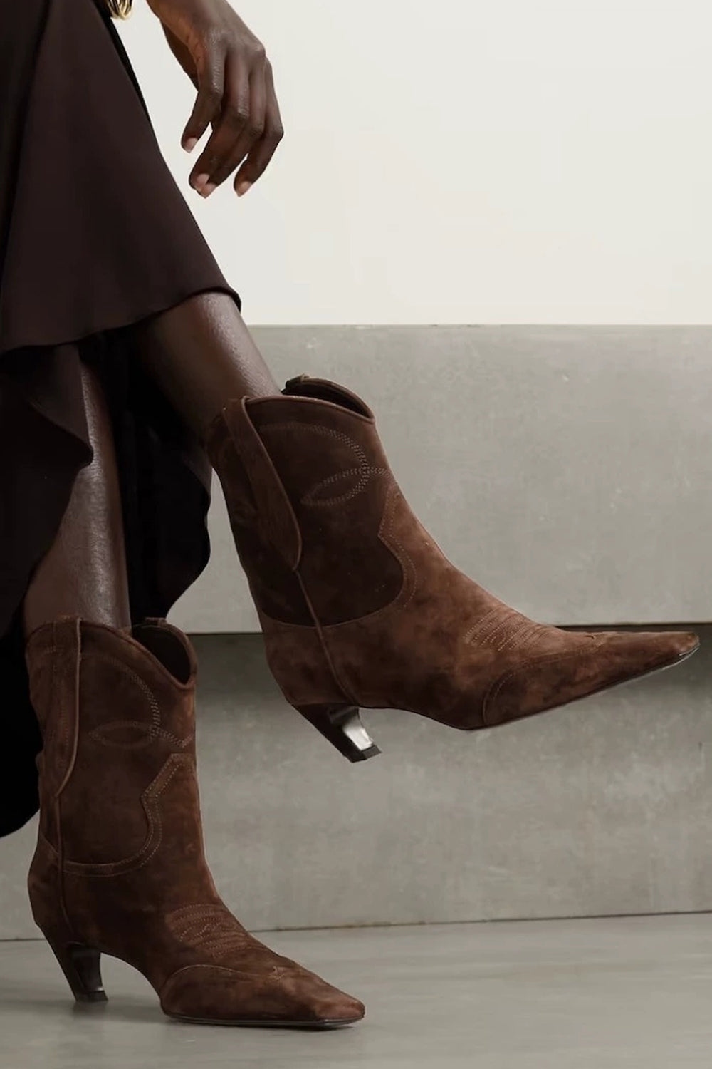 Square-toe Embroidered Ankle Boots Slip-on Suede Plus Size Autumn Winter Boots