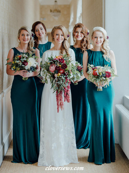 Teal Green Jersey Cowl Collar Sleeveless Mermaid Long Bridesmaid Dresses, CB0313