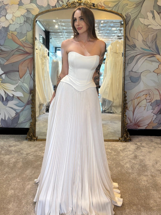 Two Piece White Strapless A-line Pleating Skirt Wedding Dresses, CW0438