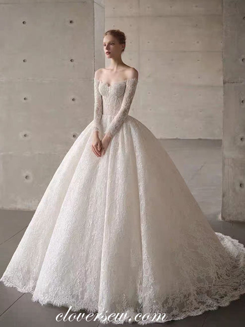 Vintage  Ball Gown Off The Shoulder Satin Sequin Beads Long Wedding Dresses C4368 main image 0