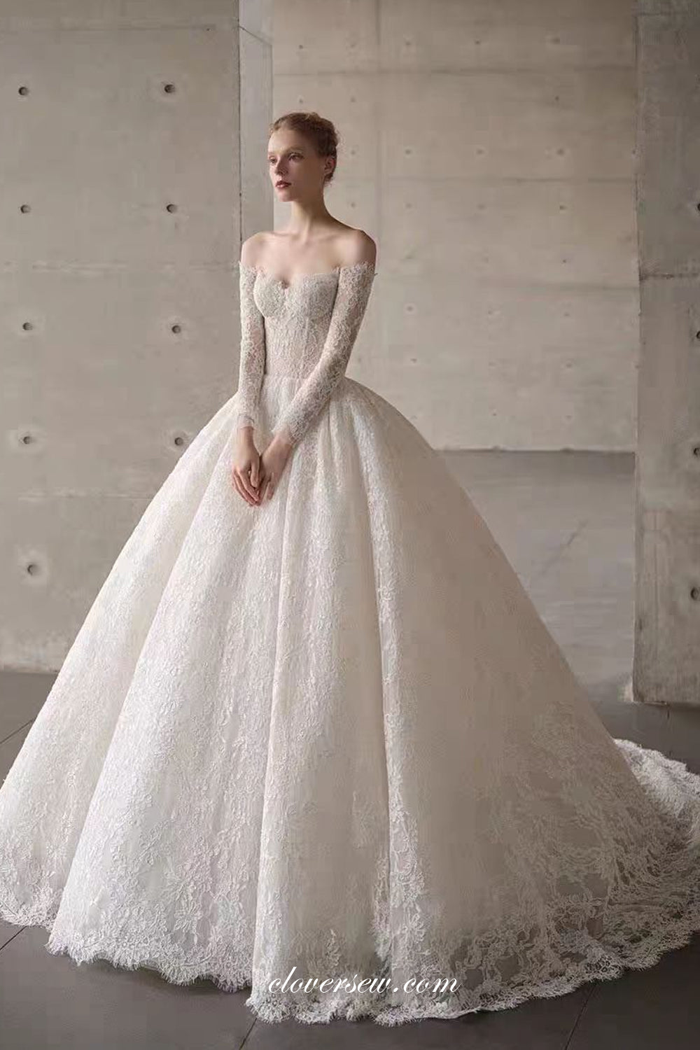 Vintage Fully Lace Off The Shoulder Long Sleeves Ball Gown Wedding Dresses, CW0380 Custom Size(Leaving A note) / Custom Color(Leaving A note) / Vintage Fully Lace Off The Shoulder Long Sleeves Ball Gown Wedding Dresses, CW0380 Custom Size(Leaving A note) / Custom Color(Leaving A note) /