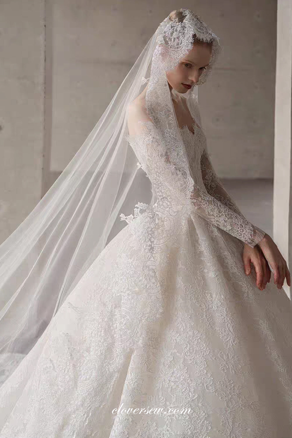 Vintage Fully Lace Off The Shoulder Long Sleeves Ball Gown Wedding Dresses, CW0380 Custom Size(Leaving A note) / Custom Color(Leaving A note) / Vintage Fully Lace Off The Shoulder Long Sleeves Ball Gown Wedding Dresses, CW0380 Custom Size(Leaving A note) / Custom Color(Leaving A note) /