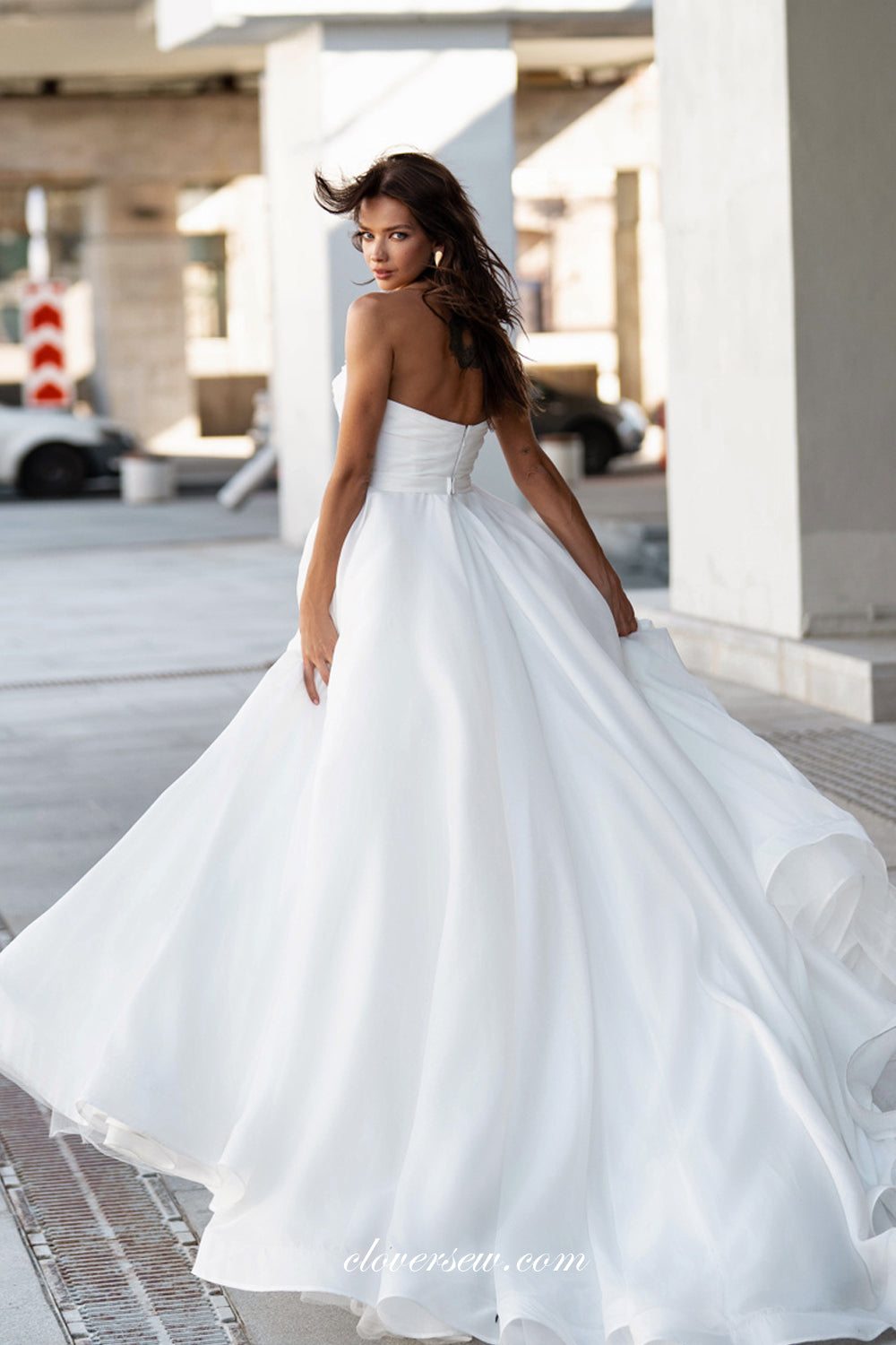 UK Simple White ivory Off shoulder Satin A Line Floor Wedding Dresses Size  6-18 | eBay