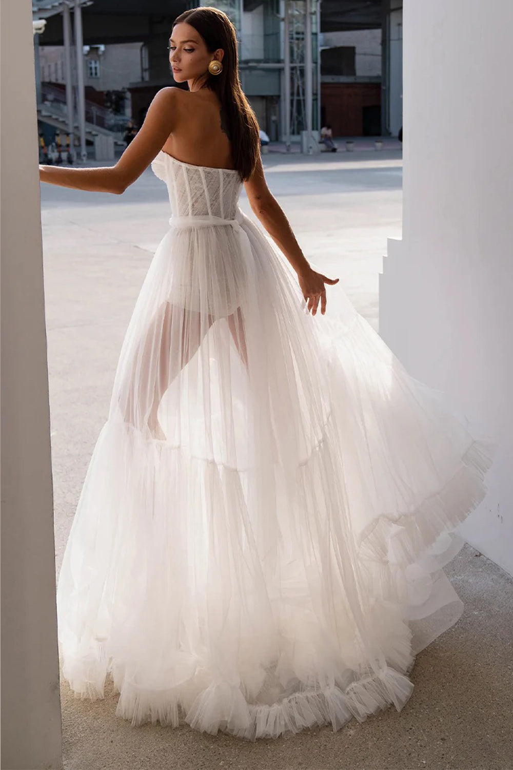 White Sheer Tulle Sweetheart Strapless A-line Fashion Wedding Dresses, CW0420