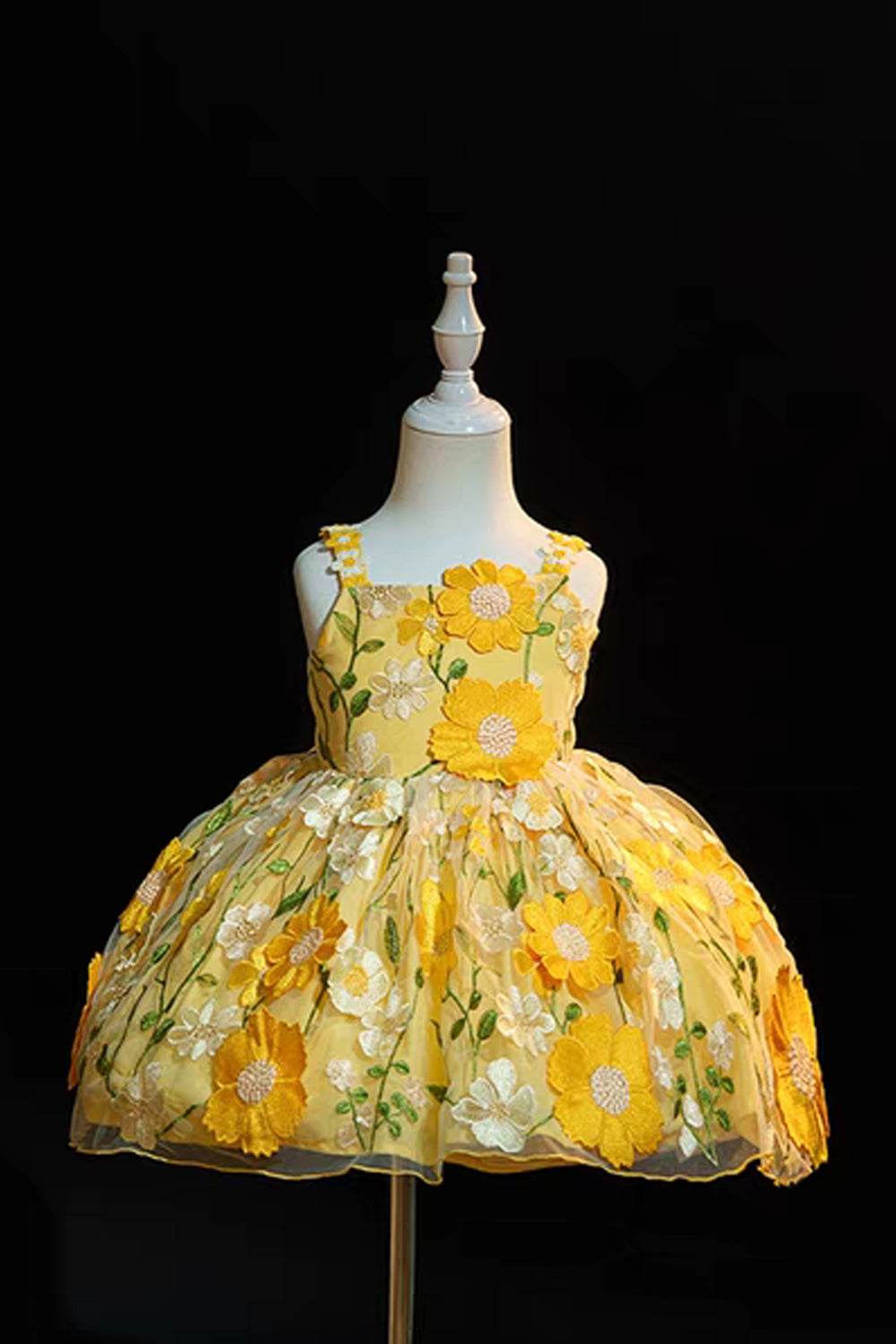 Yellow Floral Embroidery Sleeveless Short Flower Girl Dresses Birthday Dresses, CF0017