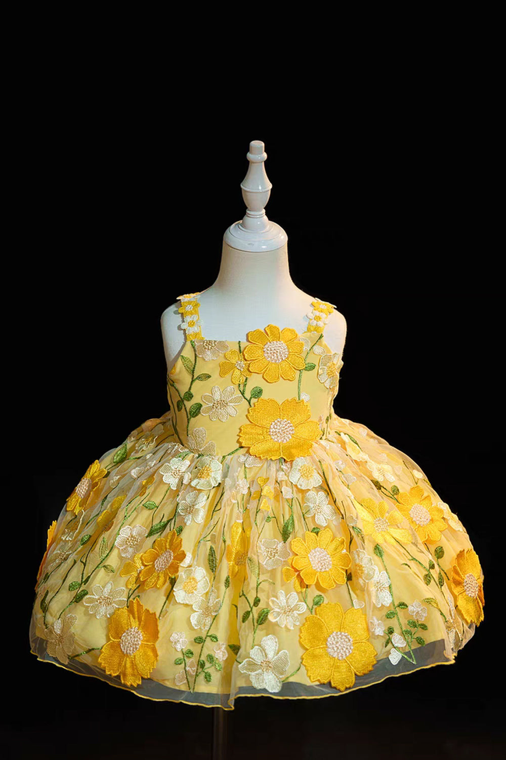 Yellow Floral Embroidery Sleeveless Short Flower Girl Dresses Birthday Dresses, CF0017
