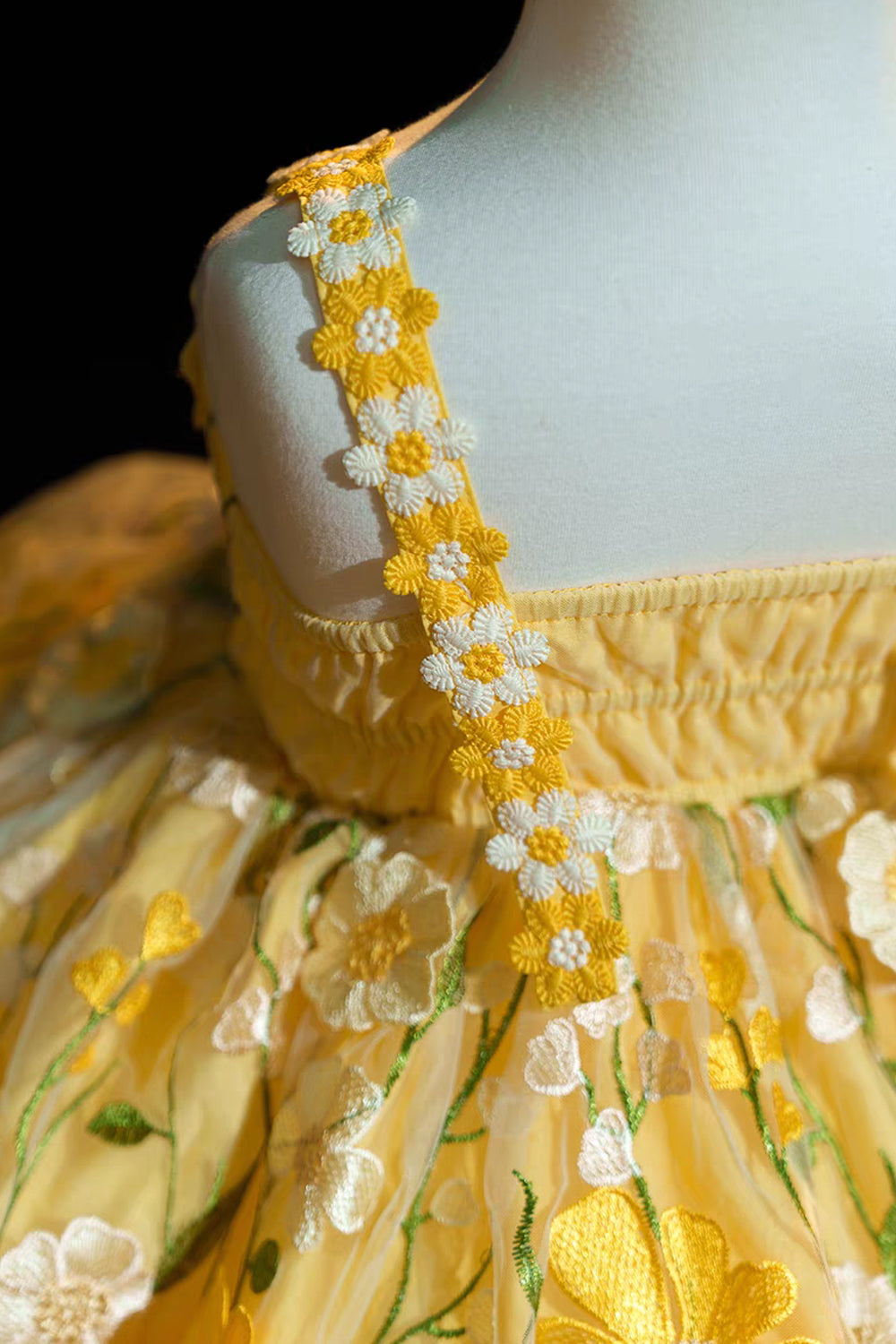 Yellow Floral Embroidery Sleeveless Short Flower Girl Dresses Birthday Dresses, CF0017