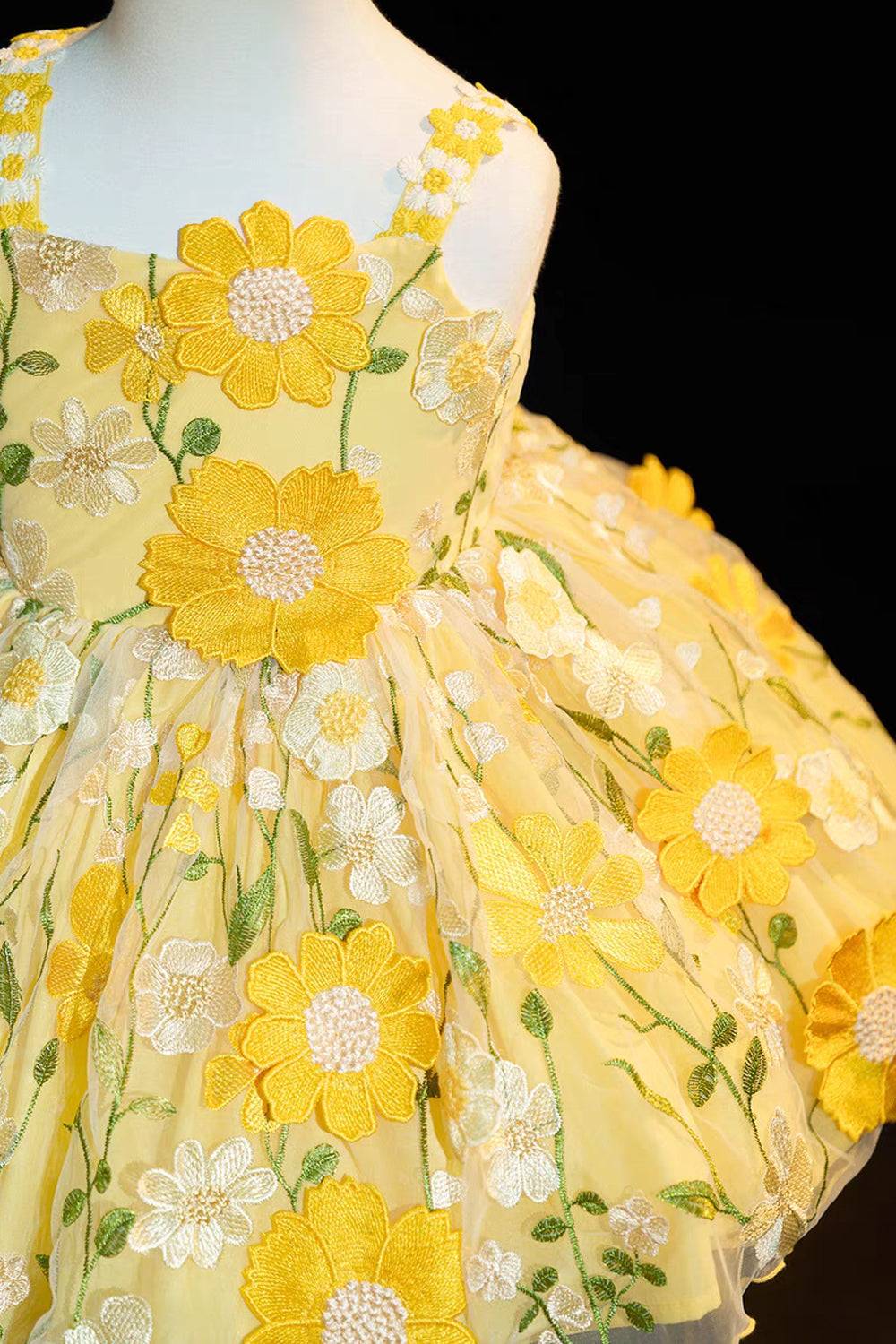 Yellow Floral Embroidery Sleeveless Short Flower Girl Dresses Birthday Dresses, CF0017
