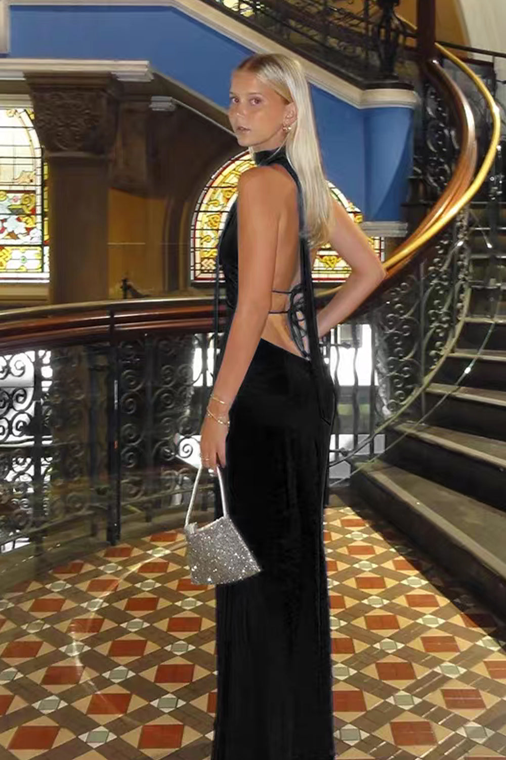 Yellow Silk Satin Halter Backless Mermaid Evening Dresses With Scarf, CP1040