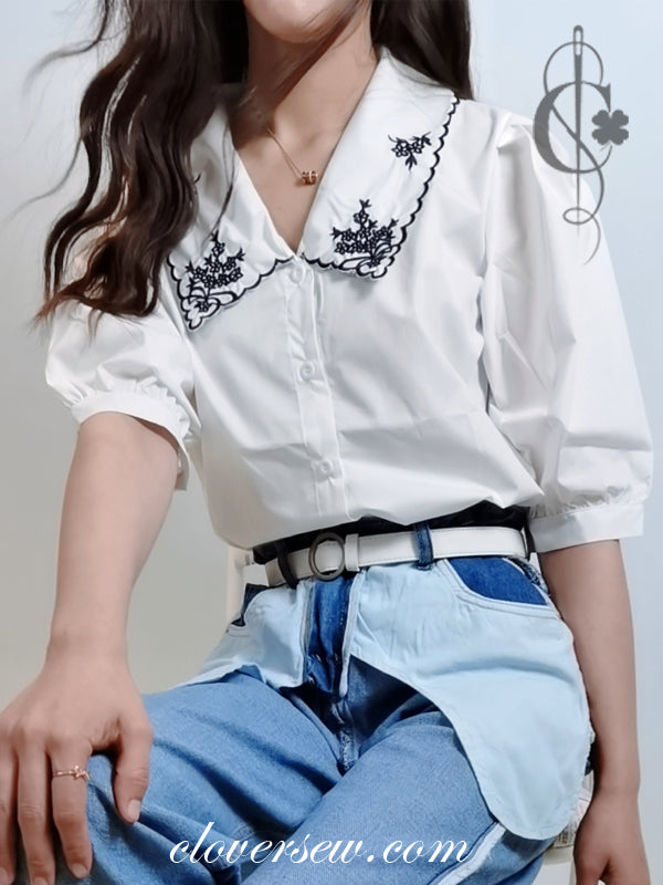 Embroidered Lapel Shirt In White Or In Black,  CO0001