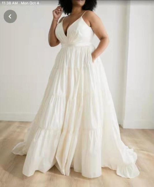 Taffeta Cream Spaghetti Stap A-line Wedding Dresses for Nicole Wyatt