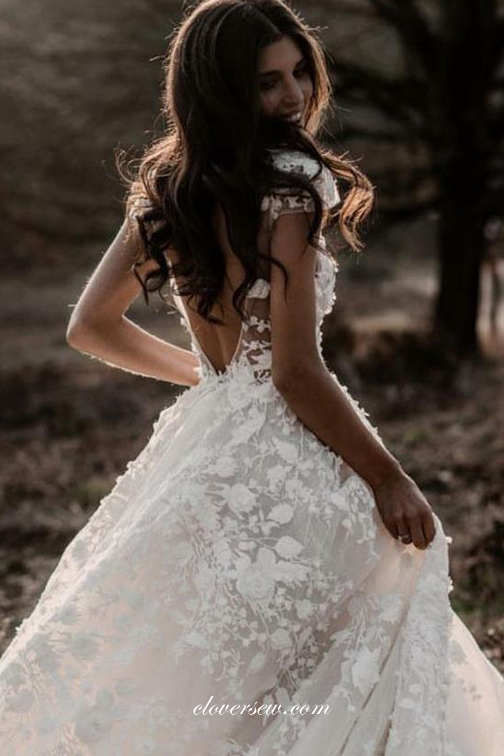 3D Floral Lace Cap Sleeves Backless A-Line Stunning Wedding Dresses, CW0271 US14 / Custom Color(Leaving A note) 3D Floral Lace Cap Sleeves Backless A-Line Stunning Wedding Dresses, CW0271 US14 / Custom Color(Leaving A note)