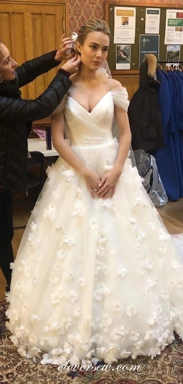 3D Handmade Flowers Off The Shoulder Wedding Dresses, CW0200