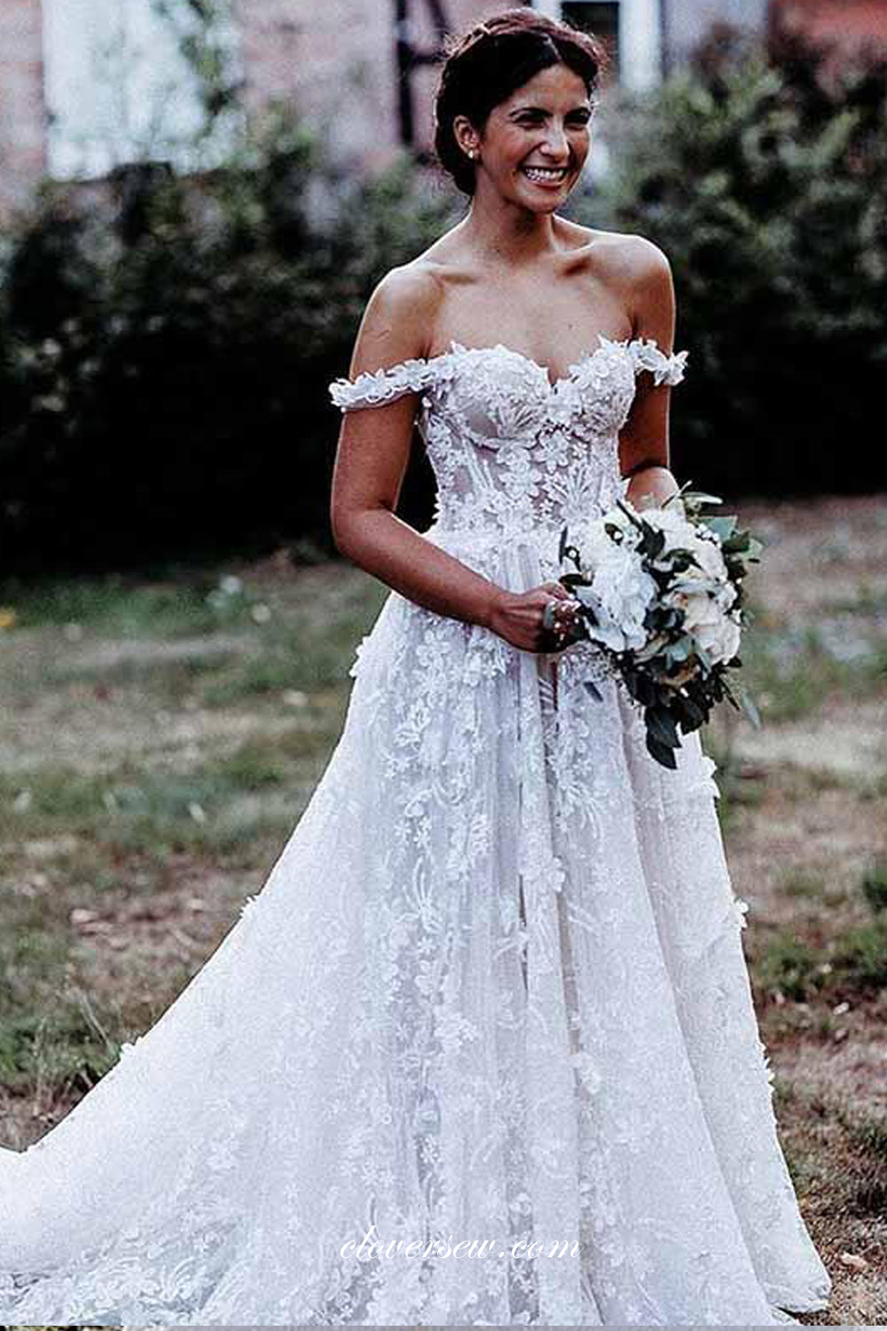 3D Romantic Floral Lace Off The Shoulder Wedding Dresses, CW0272 clover sew 3D Romantic Floral Lace Off The Shoulder Wedding Dresses, CW0272 clover sew