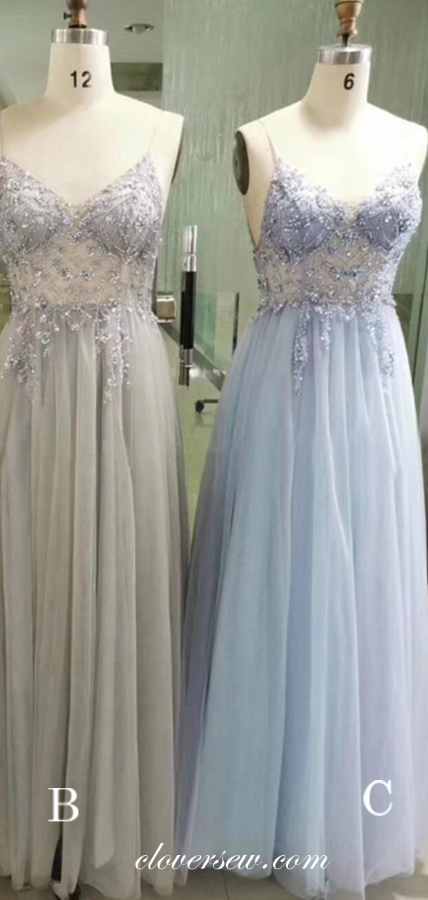 Bead Spaghetti Strap Tulle See Through A-line Prom Dresses,CP0146